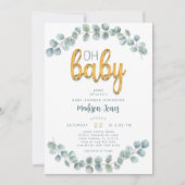 Invitation Aquarelle Eucalyptus Verdure Baby shower Or (Devant)