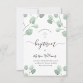 Invitation aquarelle eucalyptus verdure baptême (Devant)