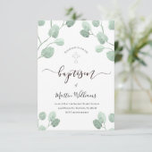Invitation aquarelle eucalyptus verdure baptême (Debout devant)