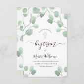 Invitation aquarelle eucalyptus verdure baptême (Devant / Derrière)