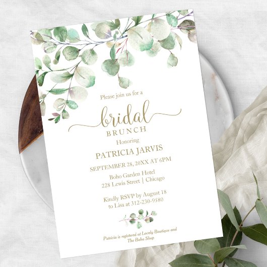 Invitation Aquarelle Eucalyptus Verdure Brunch nuptial