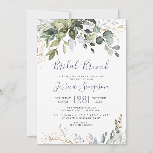 Invitation Aquarelle Eucalyptus Verdure Brunch nuptial (Devant)