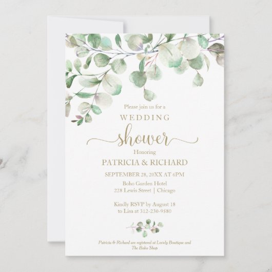 Invitation Aquarelle Eucalyptus Verdure Couples Douche Invi (Devant)