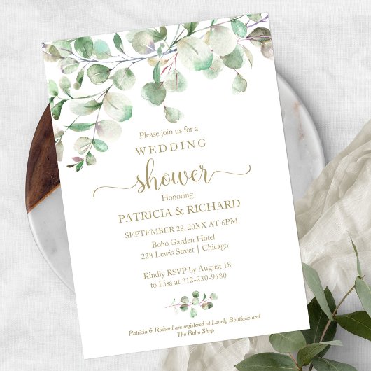 Invitation Aquarelle Eucalyptus Verdure Couples Douche Invi