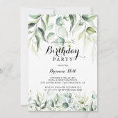 Invitation Aquarelle Eucalyptus Verdure fête d'anniversaire (Devant)