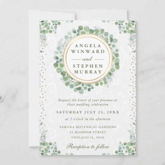 Invitation Aquarelle Eucalyptus Verdure Mariage de couronne (Devant)