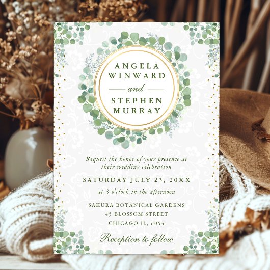 Invitation Aquarelle Eucalyptus Verdure Mariage de couronne