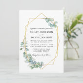 Invitation Aquarelle Eucalyptus Verdure Mariage Gold Frame (Debout devant)