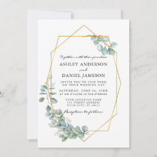 Invitation Aquarelle Eucalyptus Verdure Mariage Gold Frame
