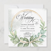 Invitation Aquarelle Eucalyptus Verdure Mariage Gold Frame (Devant)