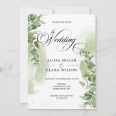 Invitation Aquarelle Eucalyptus Verdure Mariage Or (Devant)