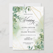 Invitation Aquarelle Eucalyptus Verdure Mariage Or Invita (Devant)