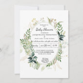 Invitation Aquarelle Eucalyptus Verdure n Baby shower Or (Devant)