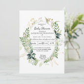 Invitation Aquarelle Eucalyptus Verdure n Baby shower Or (Debout devant)