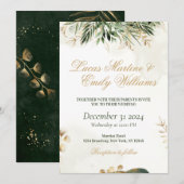 Invitation Aquarelle Eucalyptus Verdure Or Neustra Boda (Devant / Derrière)