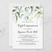 Invitation Aquarelle Eucalyptus Verdure Première communion (Devant)