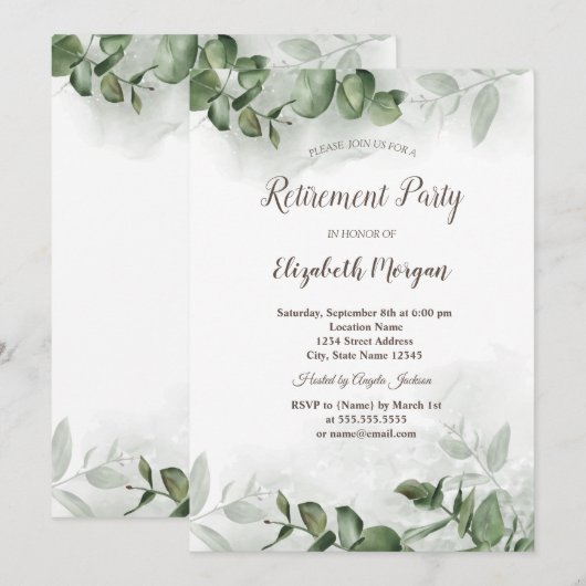 Invitation Aquarelle Eucalyptus Verdure Retraite (Devant / Derrière)