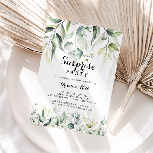 Invitation Aquarelle Eucalyptus Verdure Surprise Party