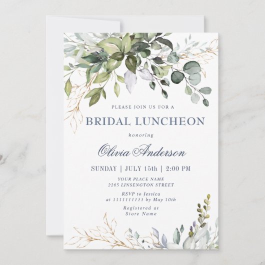 Invitation Aquarelle Eucalyptus Vert BRIDAL LUNCHEON (Devant)