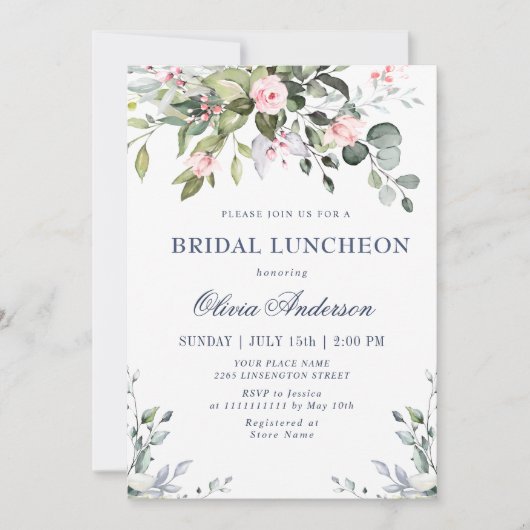 Invitation Aquarelle Eucalyptus Vert BRIDAL LUNCHEON (Devant)