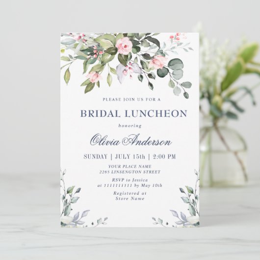 Invitation Aquarelle Eucalyptus Vert BRIDAL LUNCHEON (Debout devant)