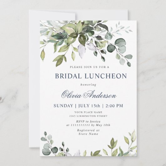 Invitation Aquarelle Eucalyptus Vert BRIDAL LUNCHEON (Devant)