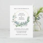 Invitation Aquarelle Eucalyptus Vert Mariage Or (Debout devant)