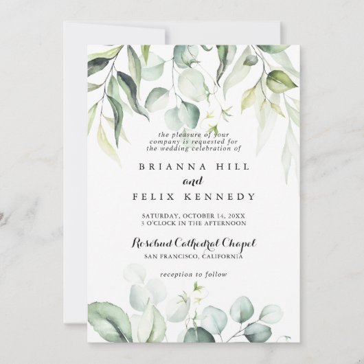 Invitation Aquarelle Eucalyptus Vert Mariage traditionnel (Devant)