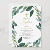 Invitation Aquarelle Eucalyptus Wreath Baptême (Devant)
