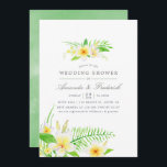 Invitation Aquarelle exotique Frangipani Wedding shower invit<br><div class="desc">Cartes d'invitation wedding showers Sage green and white botanical tropical frangipanis conçues pour être rapidement et facilement customisées à vos détails de l'événement.</div>