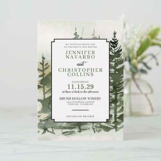 Invitation Aquarelle extérieure avec Mariage de code QR (Debout devant)