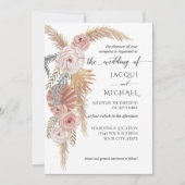 Invitation Aquarelle Faded Floral BOHO Pampas Grass Folithe (Devant)