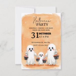 Invitation Aquarelle Famille Fantôme Halloween Fête Invitatio