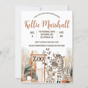Invitation Aquarelle Famille Zèbre, Zoo, Baby shower