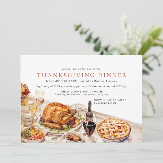 Invitation Aquarelle Fancy Table Classic Thanksgiving Dîner (Debout devant)