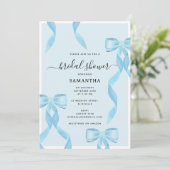 Invitation Aquarelle fantaisie Bleu Bow Fête des mariées offi (Debout devant)