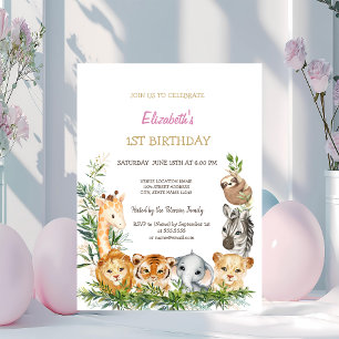 Invitation Aquarelle Fauve Animaux Jungle Tropical 1er