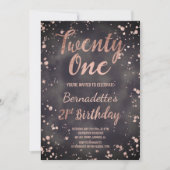 Invitation Aquarelle Faux rose en or confetti 21e anniversair (Devant)