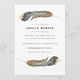 Invitation Aquarelle Feather Duo Anniversaire