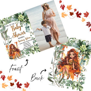 Invitation Aquarelle fée d'automne Baby shower photo personna
