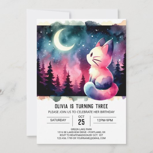 Invitation Aquarelle Feline Chat Anniversaire (Devant)