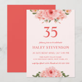 Invitation Aquarelle féminine Coral Chic Floral 35 Anniversai (Devant / Derrière)