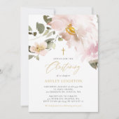 Invitation Aquarelle féminine Fleurs de Blush Fille Christeni (Devant)