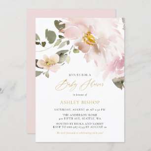 Invitation Aquarelle feminine Fleurs rousses Baby shower fill