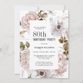 Invitation Aquarelle féminine Floral 80e fête d'anniversaire (Devant)