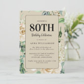 Invitation Aquarelle féminine Floral 80e fête d'anniversaire (Debout devant)
