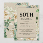 Invitation Aquarelle féminine Floral 80e fête d'anniversaire (Devant / Derrière)