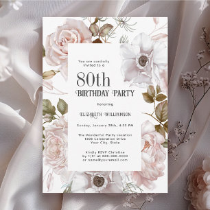 Invitation Aquarelle féminine Floral 80e fête d'anniversaire