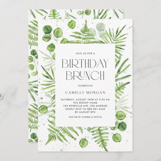 Invitation Aquarelle Fermes & Eucalyptus Frame Anniversaire (Devant / Derrière)