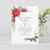 Invitation Aquarelle Festive Poinsettia Frame Holiday (Debout devant)